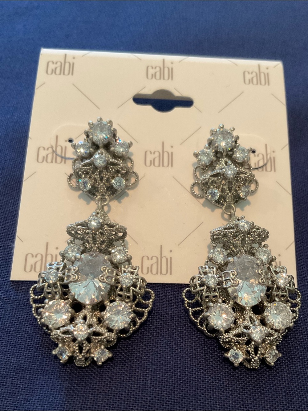 CAbi Mystic Silver-Tone Crystal Filigree Drop Earrings